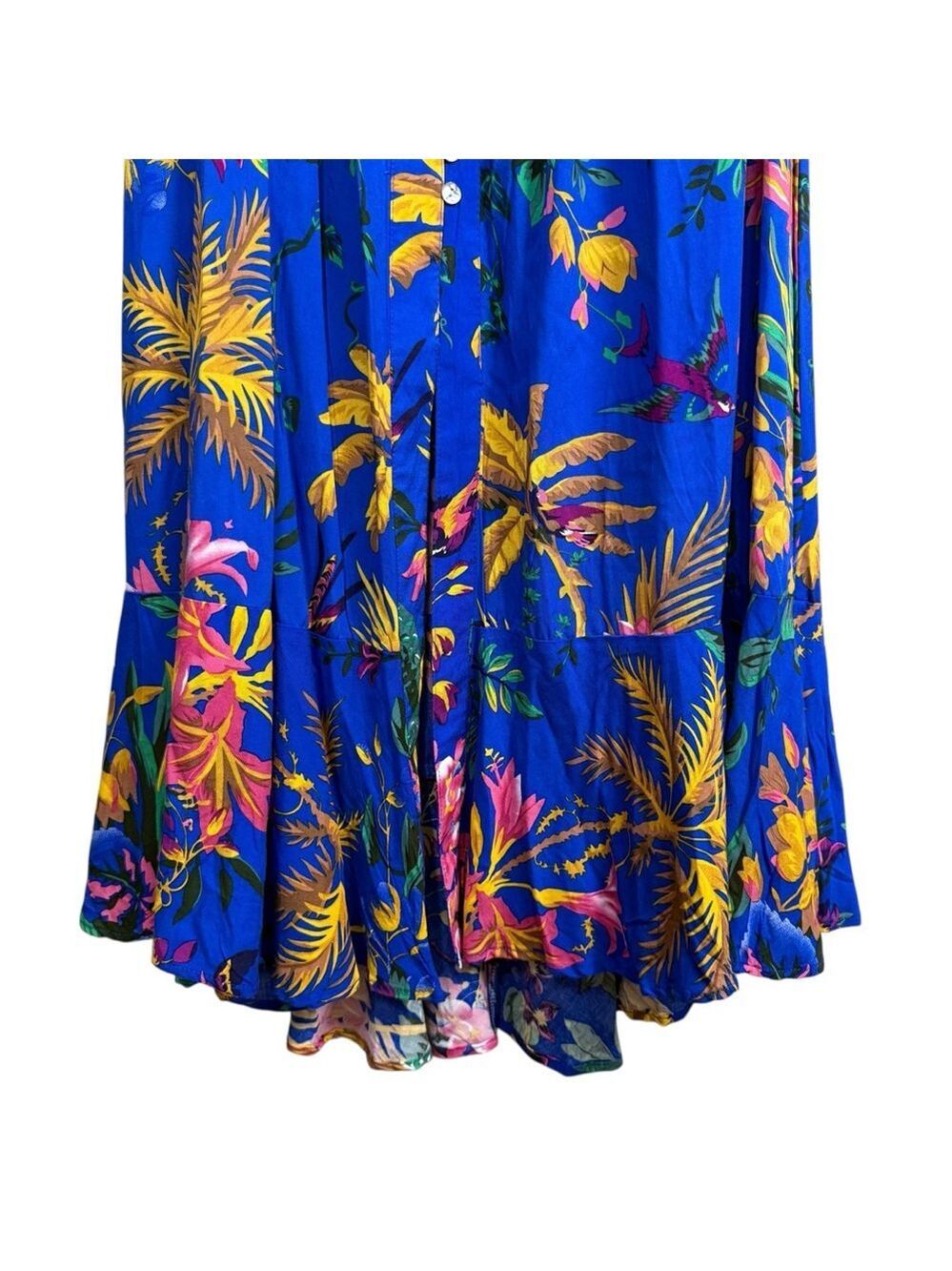 Cynthia Rowley NWT Floral Maxi Skirt Blue Tropical Print Smocked Waist Size Larg - Picture 3 of 9